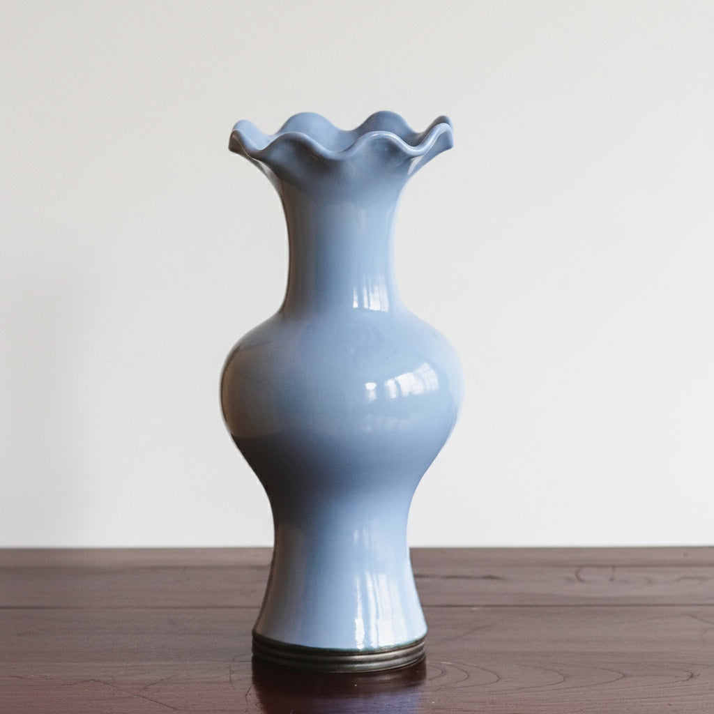 Light Blue Porcelain Ruffled Rim Vase Profile