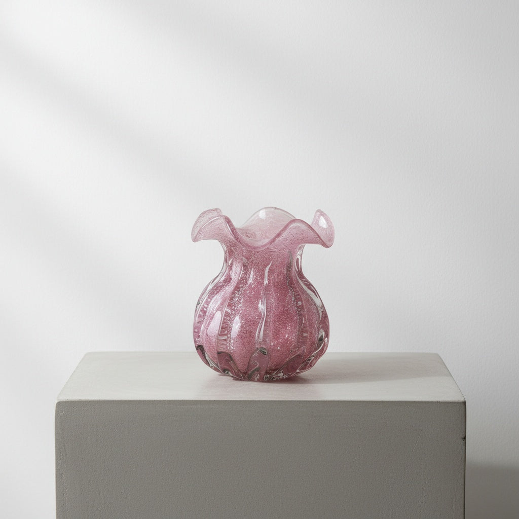 Dimensions of lilac bubble glass ruffled vase