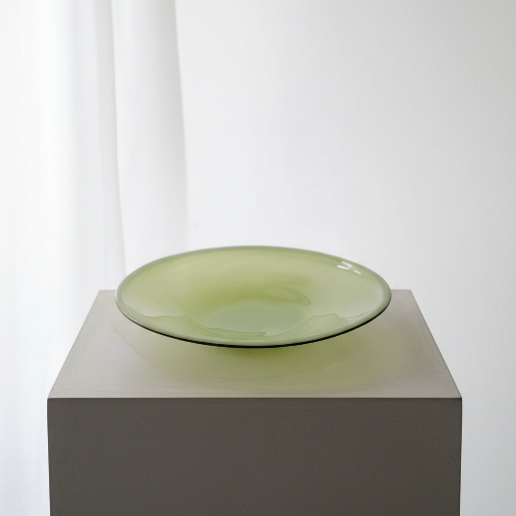 Close up detail of green glass texture and black rim edge