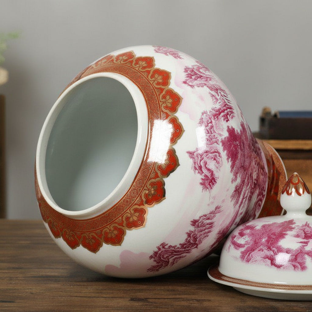 Magenta Landscape Porcelain Ginger Jar