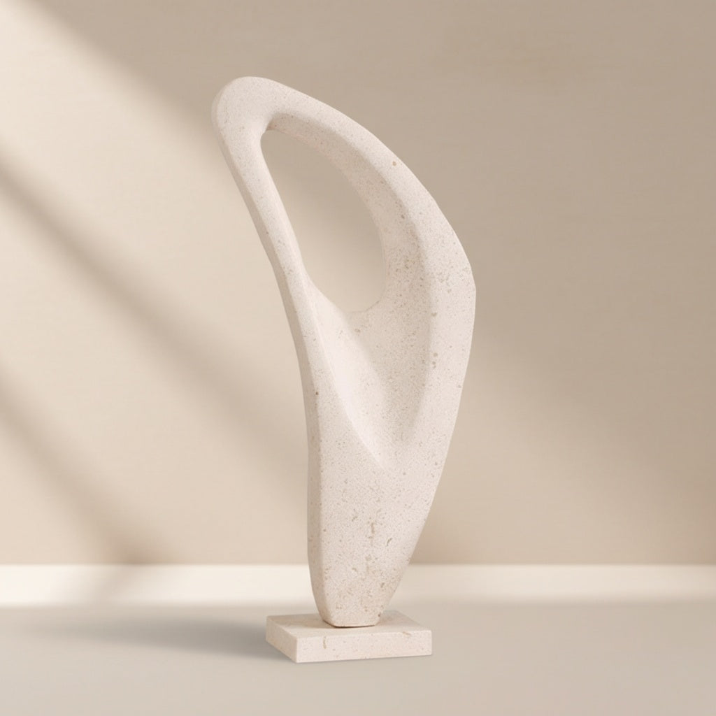 Front view of red marble loop sculpture