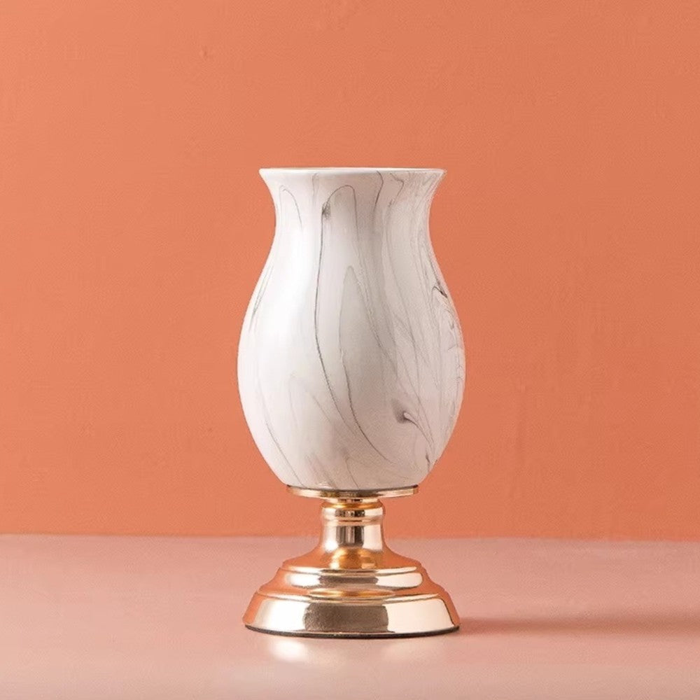 Short marble pattern ceramic pedestal vase for floral and centerpiece styling