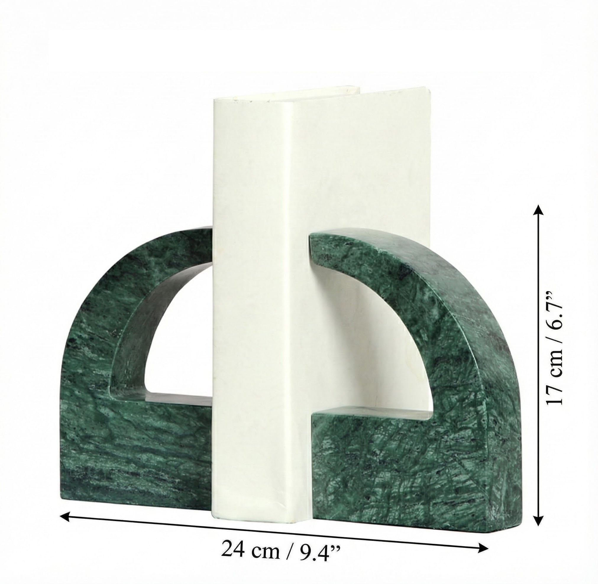 Dimension diagram of marble bookends showing height and width measurements
