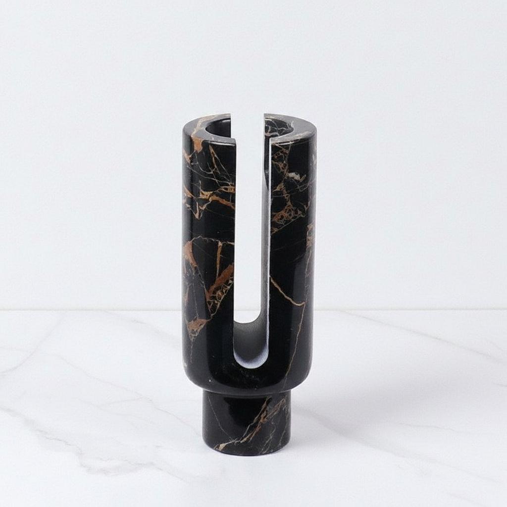 Black marble u-shaped candle holder front view