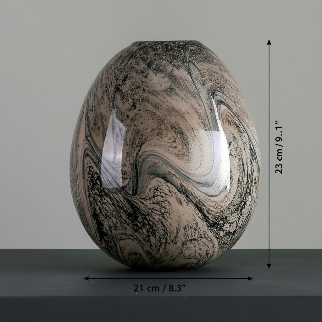 Dimensions graphic for medium round glass vase