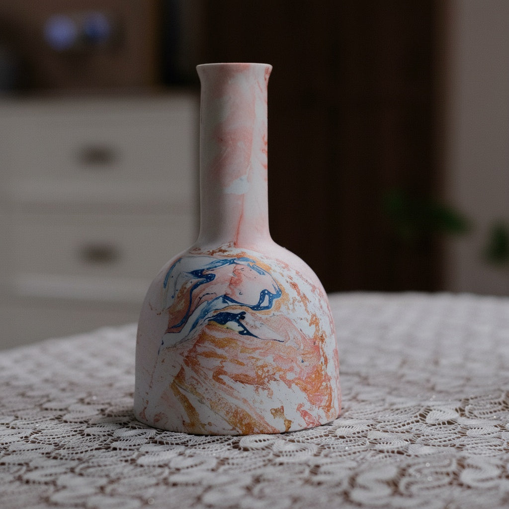 Marbled Ceramic Long Neck Vase