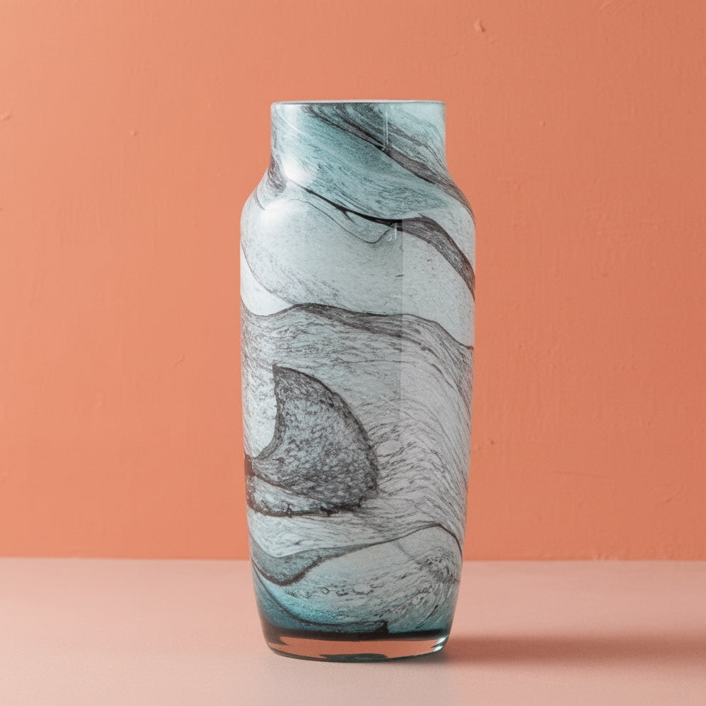 Marbled Glass Cylindrical Vase