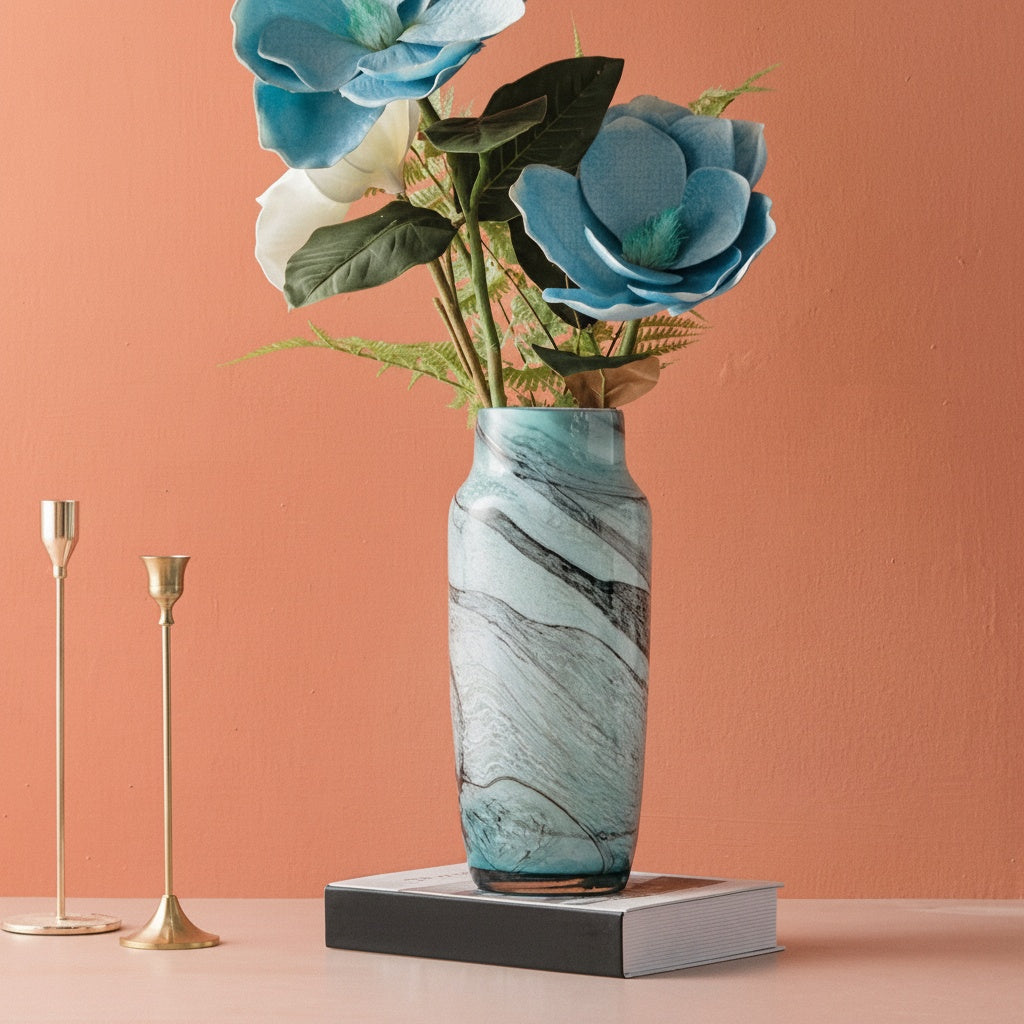 Marbled Glass Cylindrical Vase