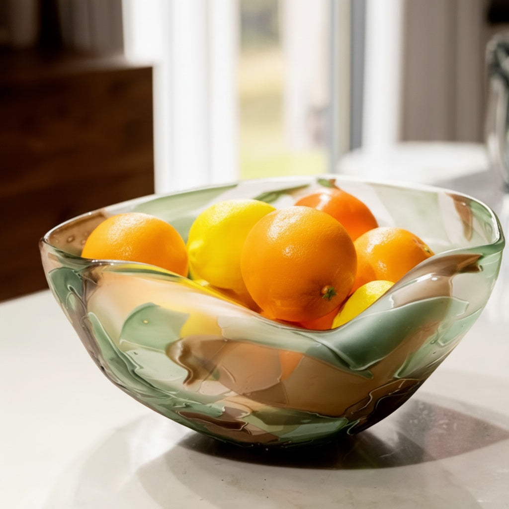 Marbled Glass Organic Centerpiece Bowl