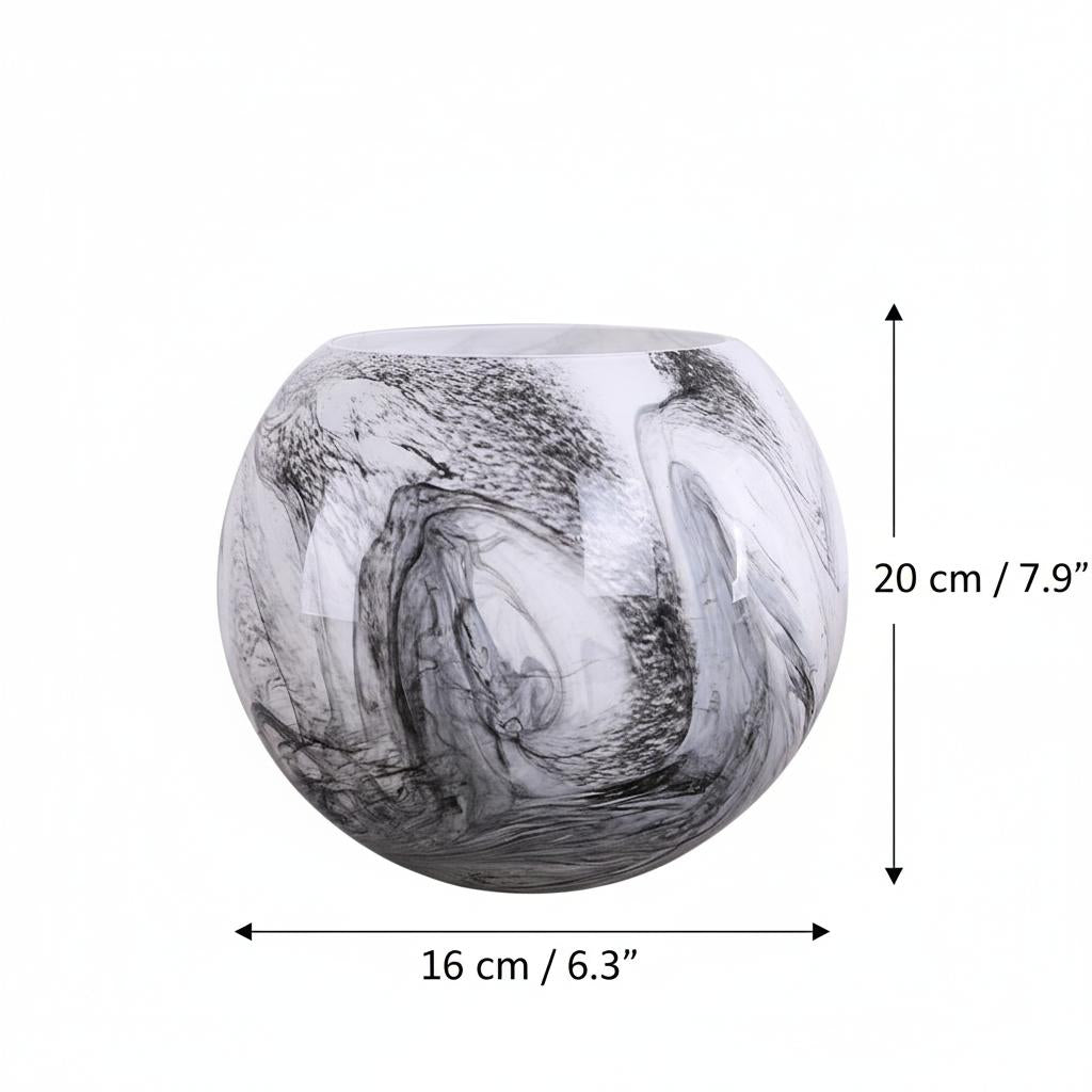 Top view of white and black glass vase rim