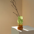 Marbled Glass Stacked Geometric Vase With Green And Amber Gradient