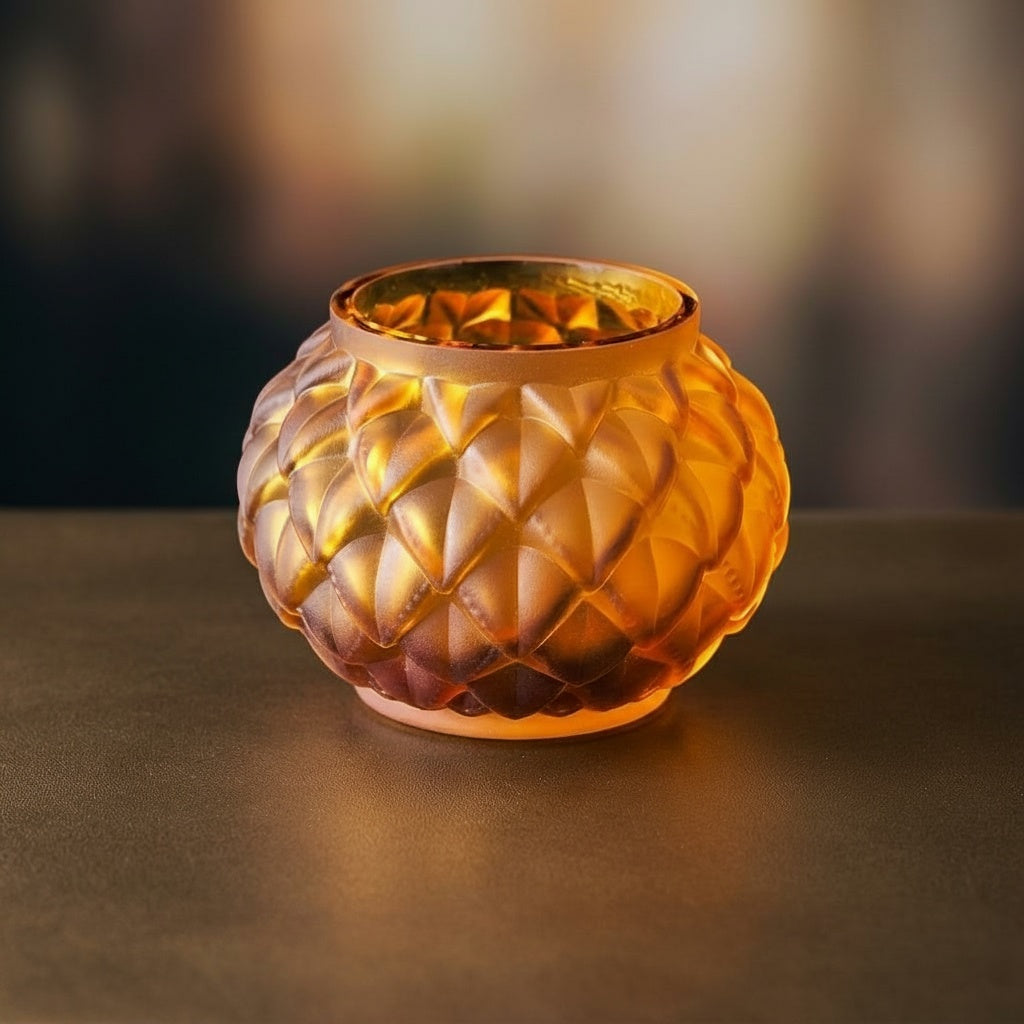 Close up of Matte Amber Glass Geometric Vase texture