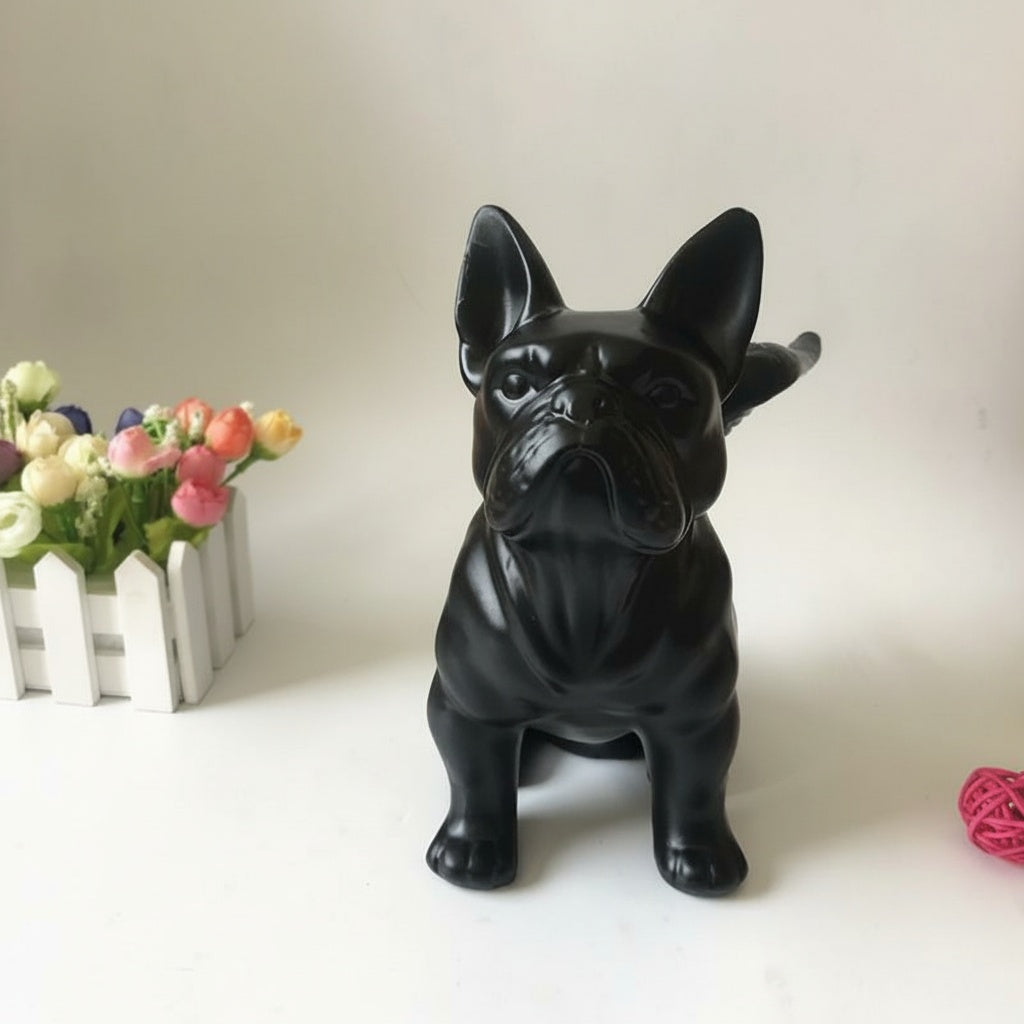 Matte Black And Gold Winged French Bulldog Sculpture