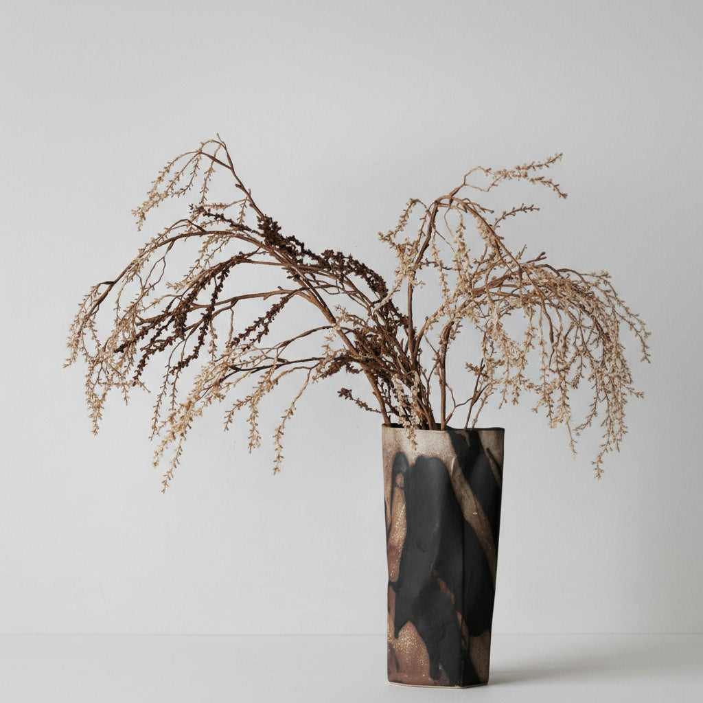 Detail view of organic wavy rim and rustic glaze texture