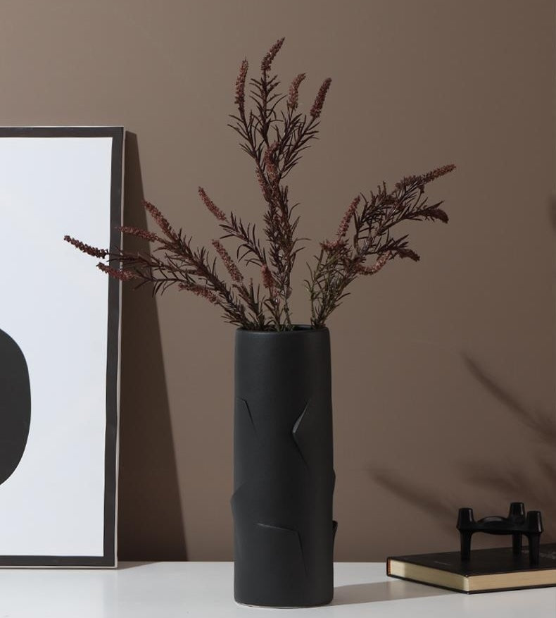 Large matte black vase with dry botanicals
