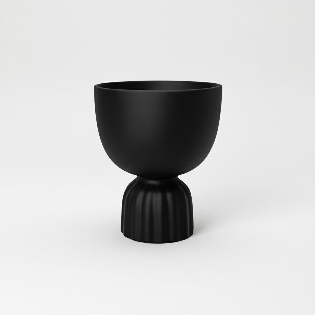 Matte Black Ceramic Pedestal Planter Empty