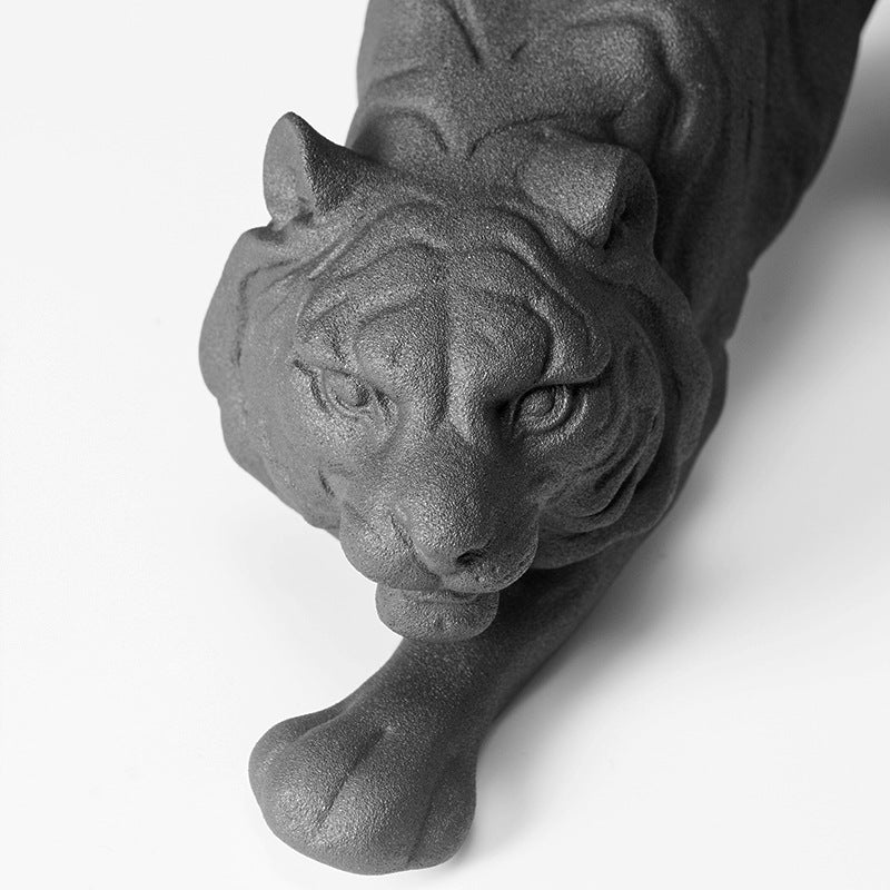 Close up detail of textured ceramic tiger face