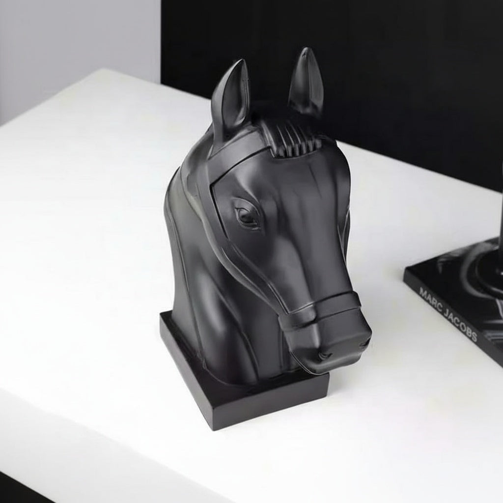 Matte Black Equestrian Bust Sculpture