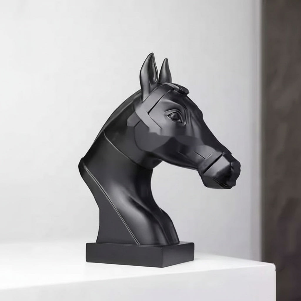 Matte Black Equestrian Bust Sculpture