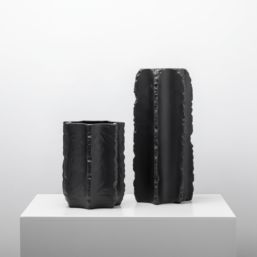 Matte Black Resin Sculptural Vase