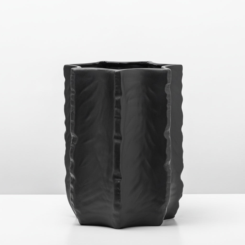 Matte Black Resin Sculptural Vase Medium