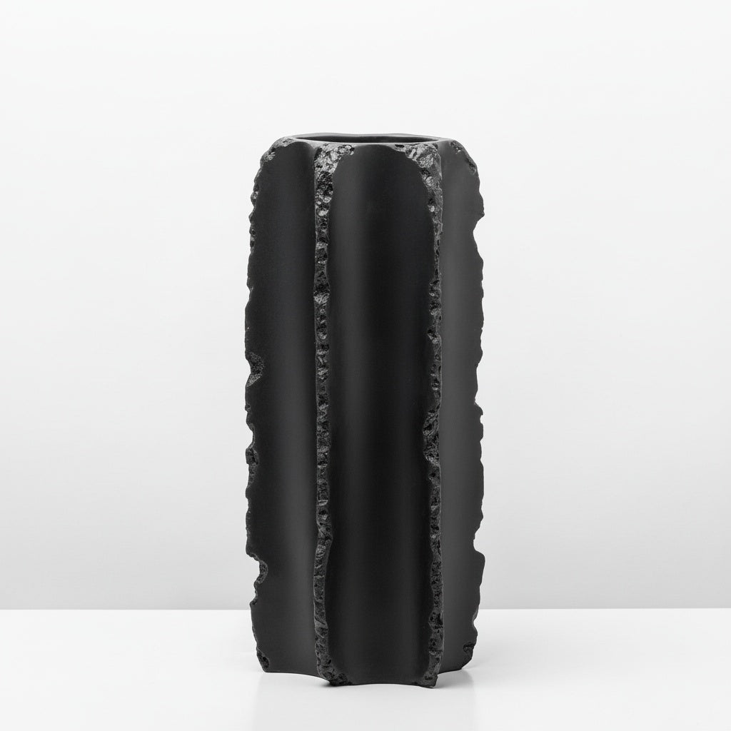Matte Black Resin Sculptural Vase Large