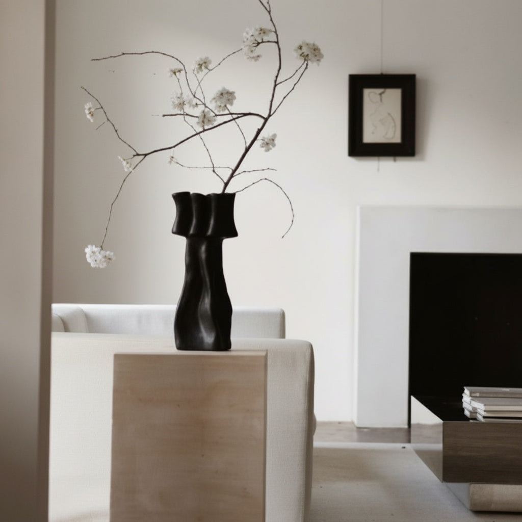 Matte Black Sculptural Ceramic Vase