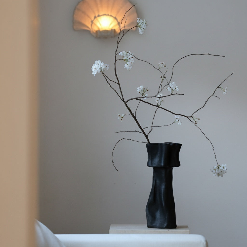 Matte Black Sculptural Ceramic Vase