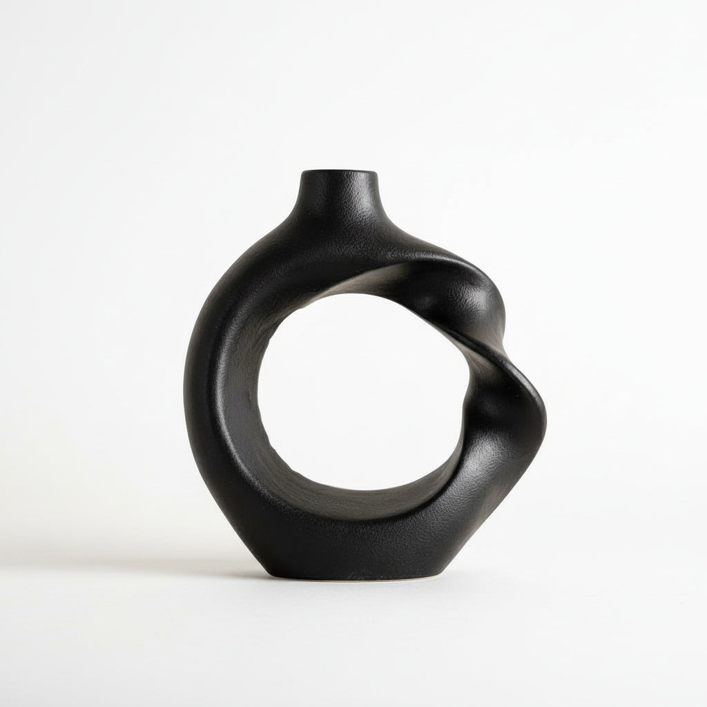 Matte Black Twisted Circular Vase