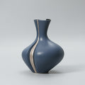 Matte blue ceramic decorative vase with silver accent line