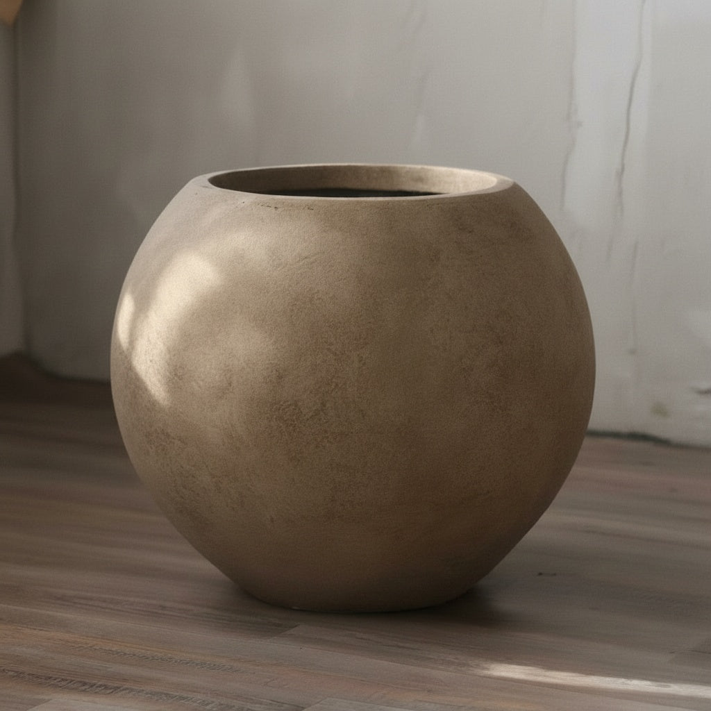 Matte bronze finish spherical planter