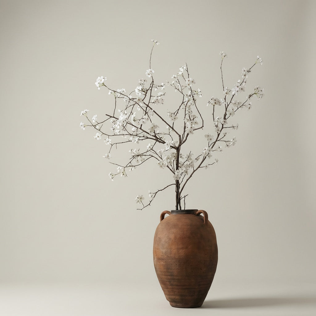 Matte Ceramic Amphora Vase with white flowering branches