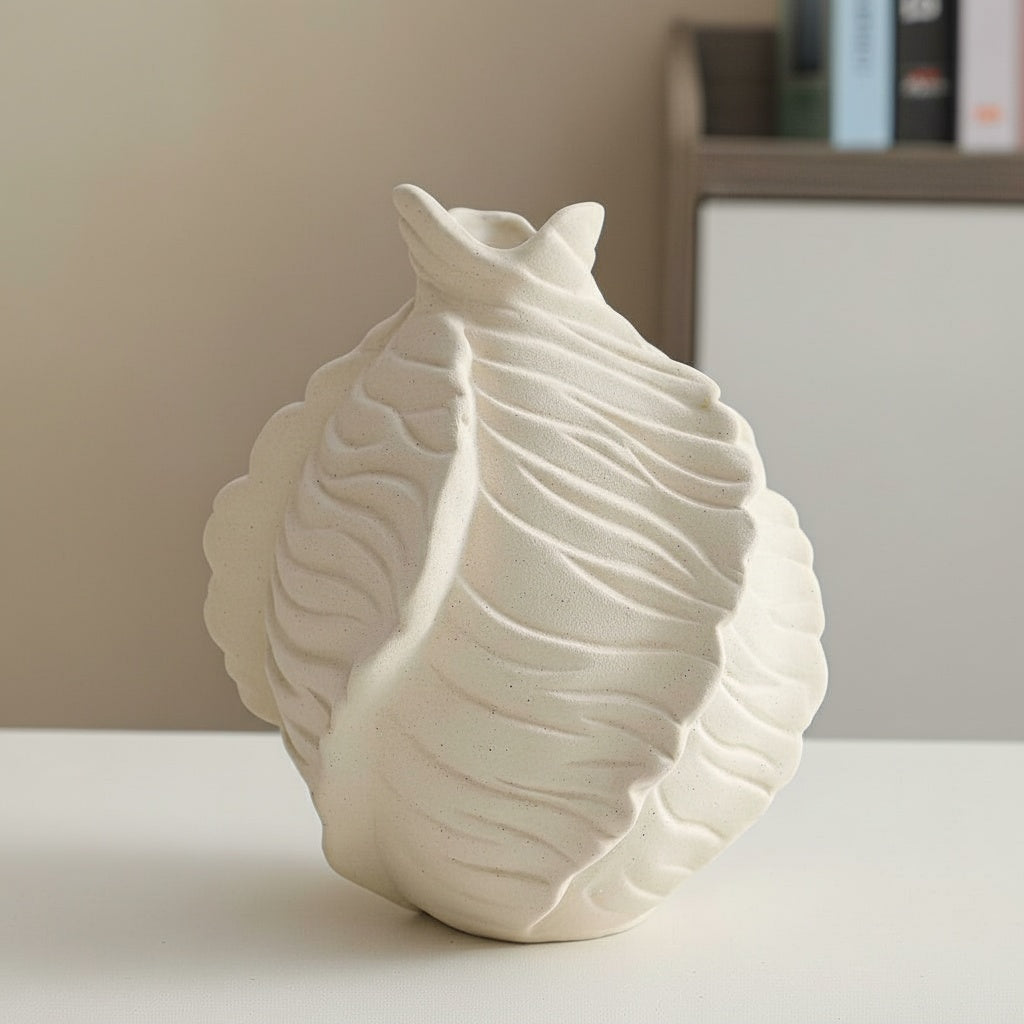 Matte Ceramic Botanical Leaf Vase Close Up