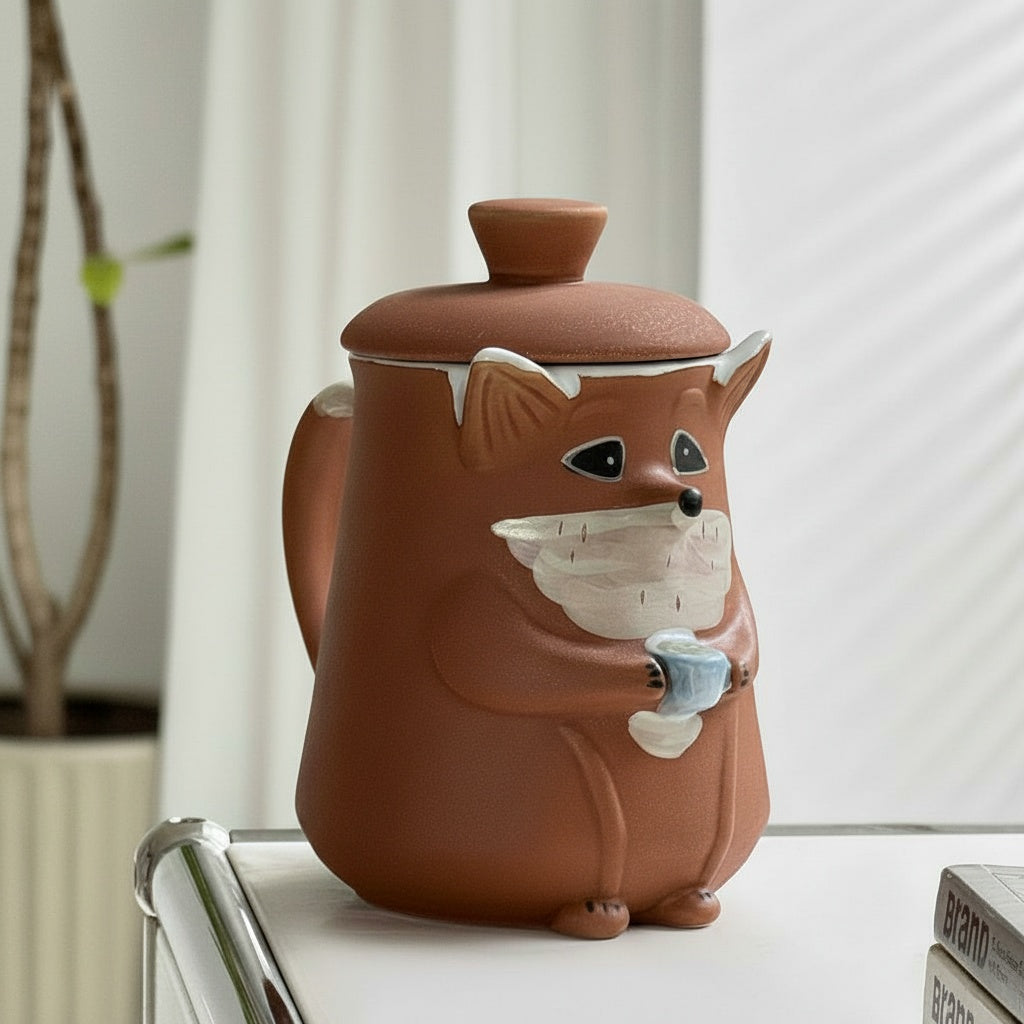 Matte Ceramic Fox Lidded Mug