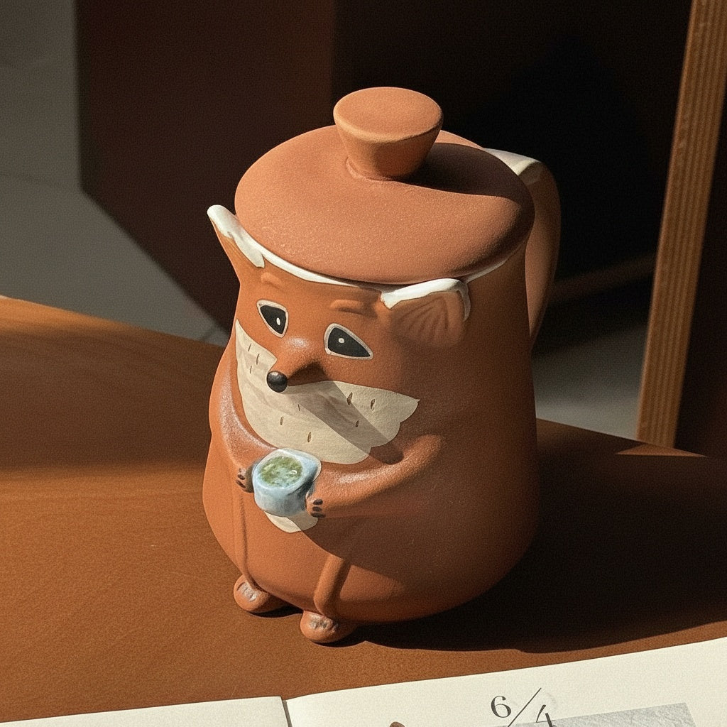 Matte Ceramic Fox Lidded Mug