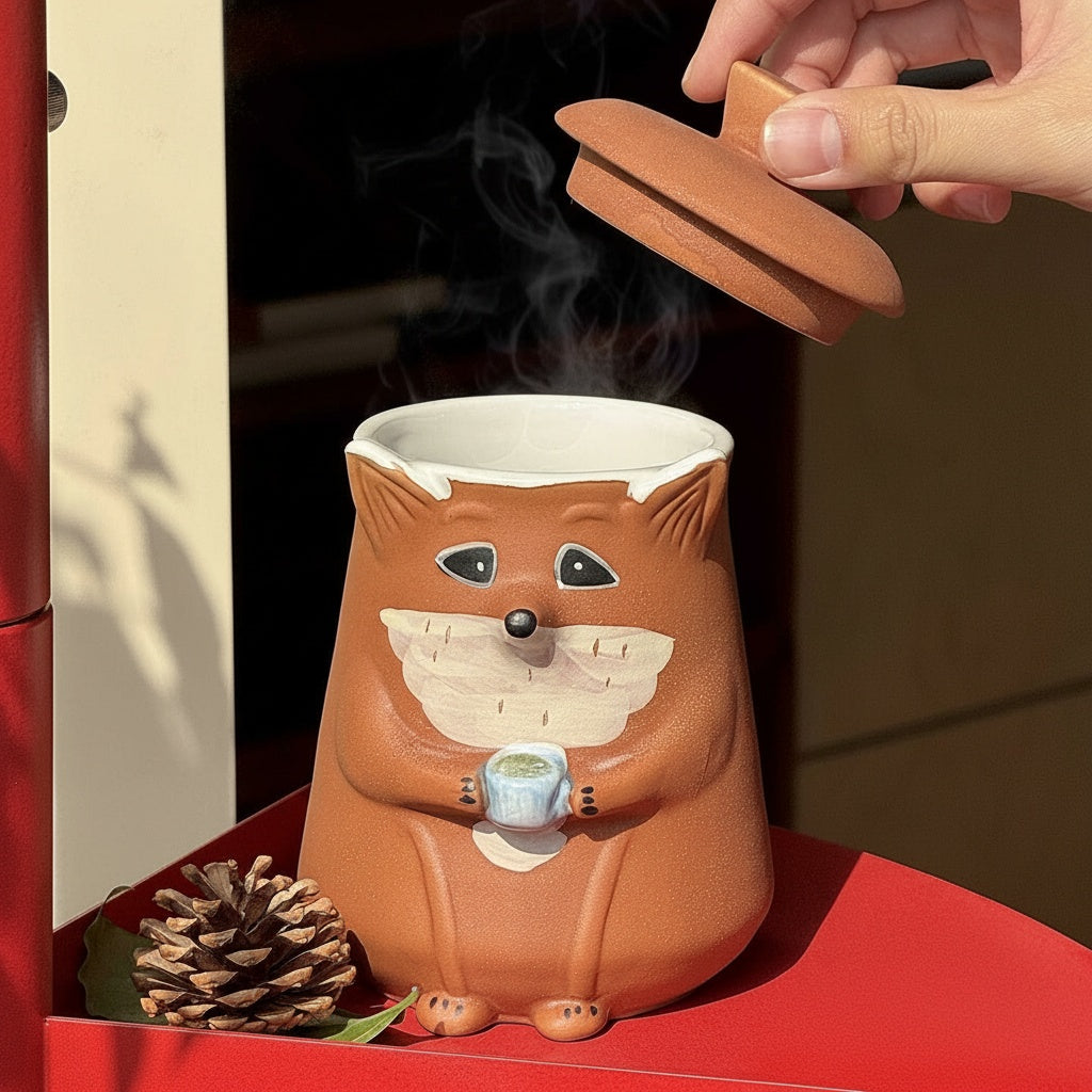 Matte Ceramic Fox Lidded Mug