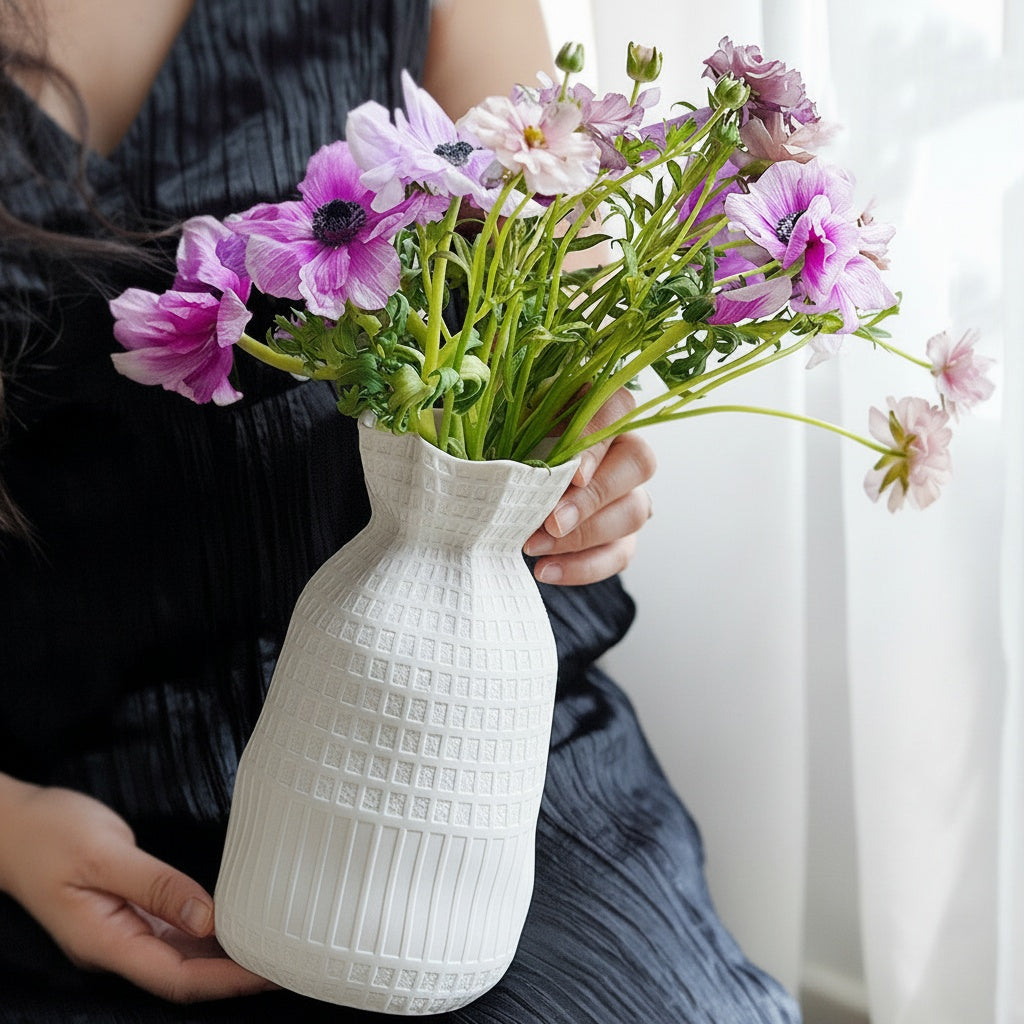 Matte Ceramic Grid Pattern Vase