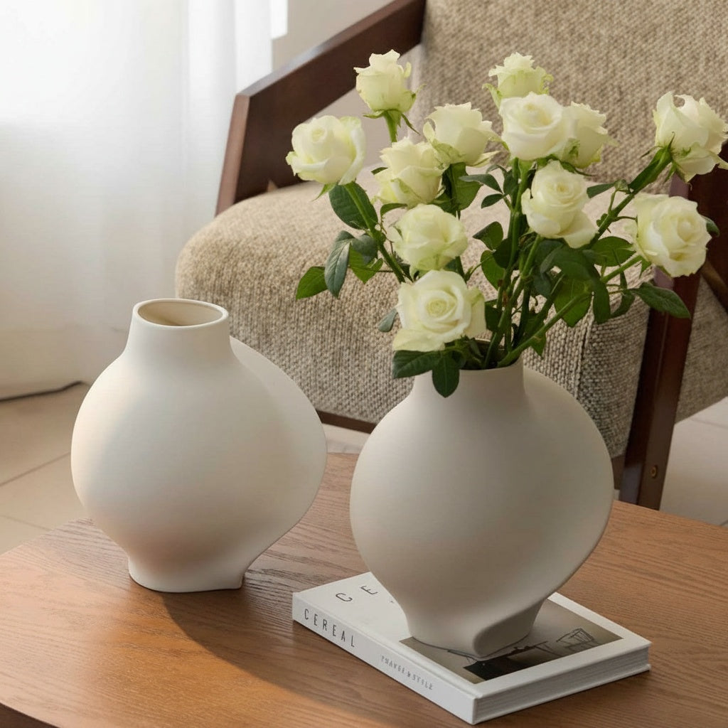 Matte Ceramic Sculptural Vase Lifestyle Display