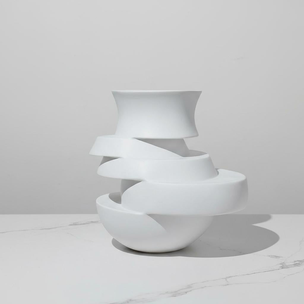 White matte ceramic stacked vase front view