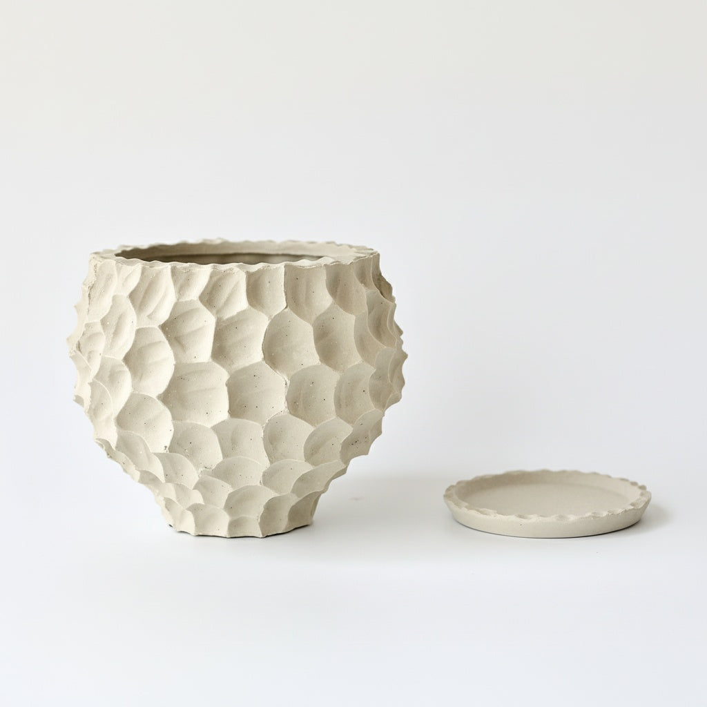Matte Ceramic Textured Planter And Saucer