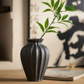 Matte Graphite Ceramic Fluted Vase with botanical branch