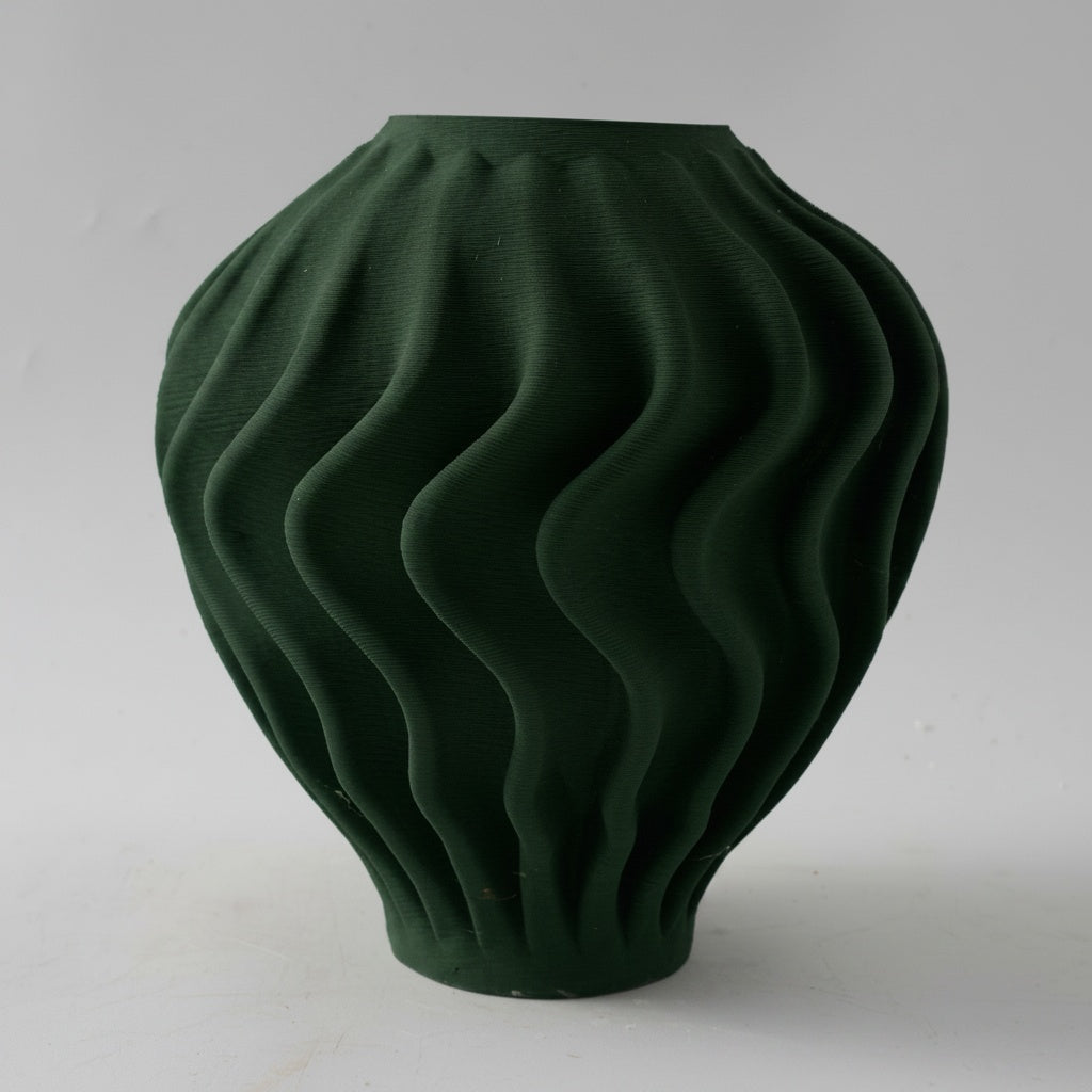 Matte Green Wavy Decorative Vase