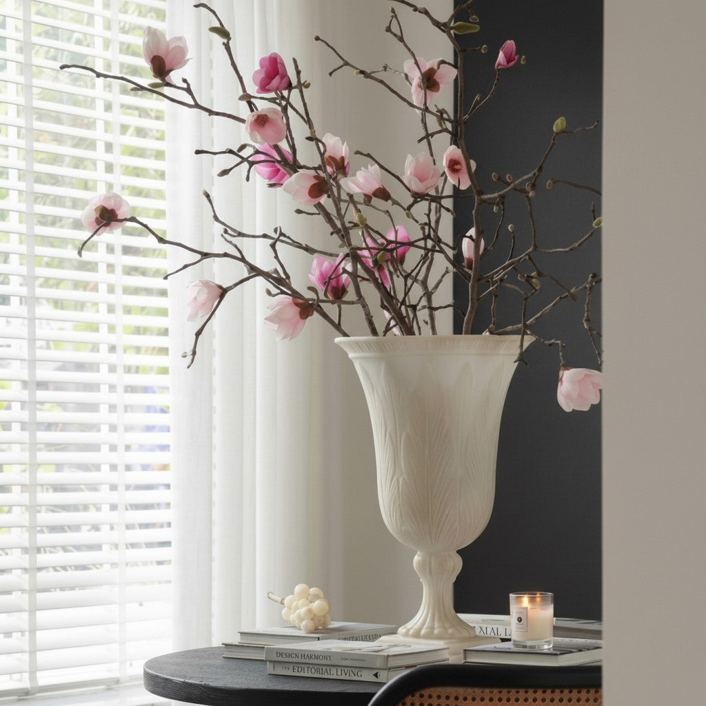 Matte Ivory Pedestal Urn Vase
