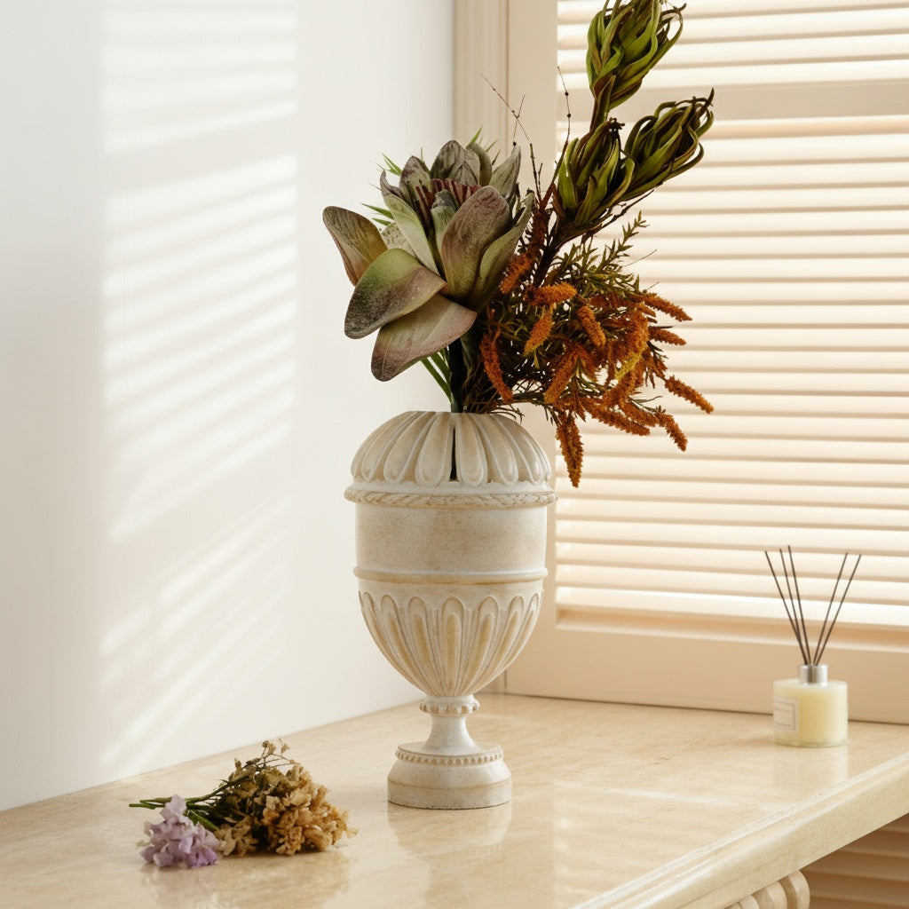 Matte Stone Finish Pedestal Urn