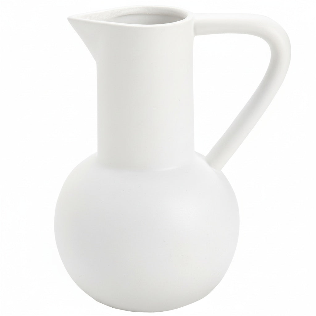 Matte White Ceramic Bulbous Pitcher Vase