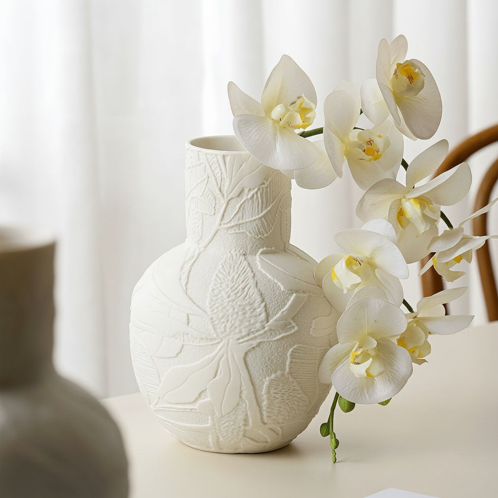 Matte White Ceramic Bulbous Vase
