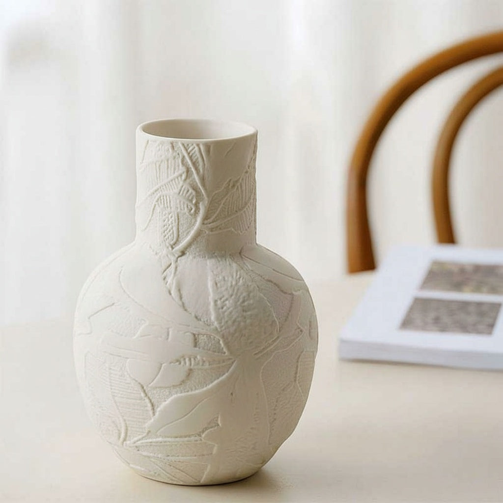 Matte White Ceramic Bulbous Vase