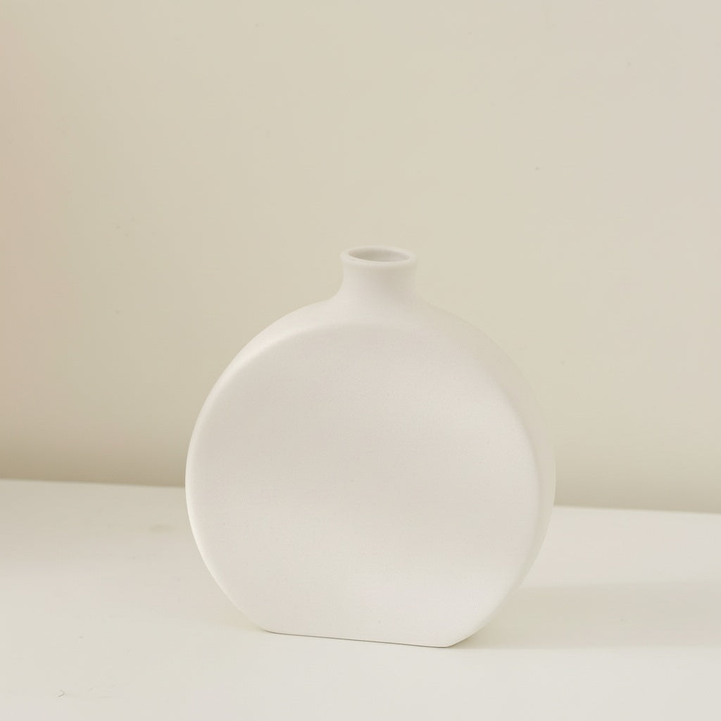 Matte White Ceramic Circular Vase