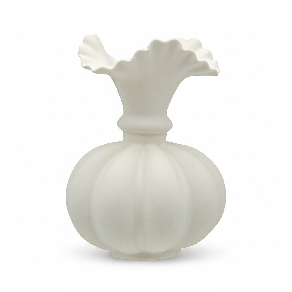 Matte White Ceramic Fluted Vase