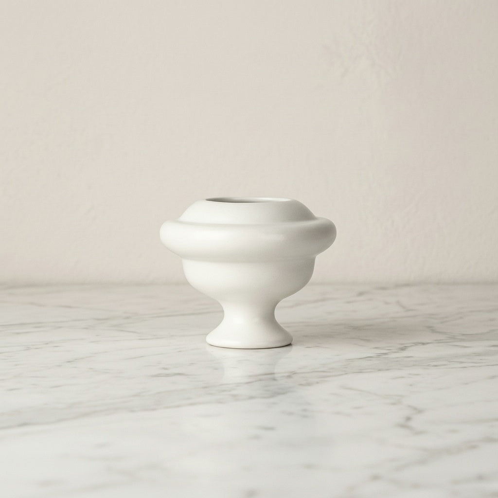 Matte White Ceramic Footed Vase Empty on Marble